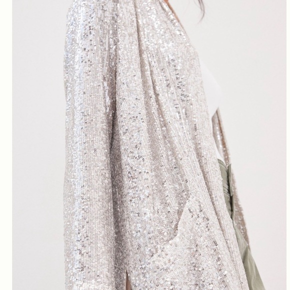 Sequin Silver Duster Anthropologie Dulcinea Jacket x BB Dakota Size Large - Picture 3 of 10